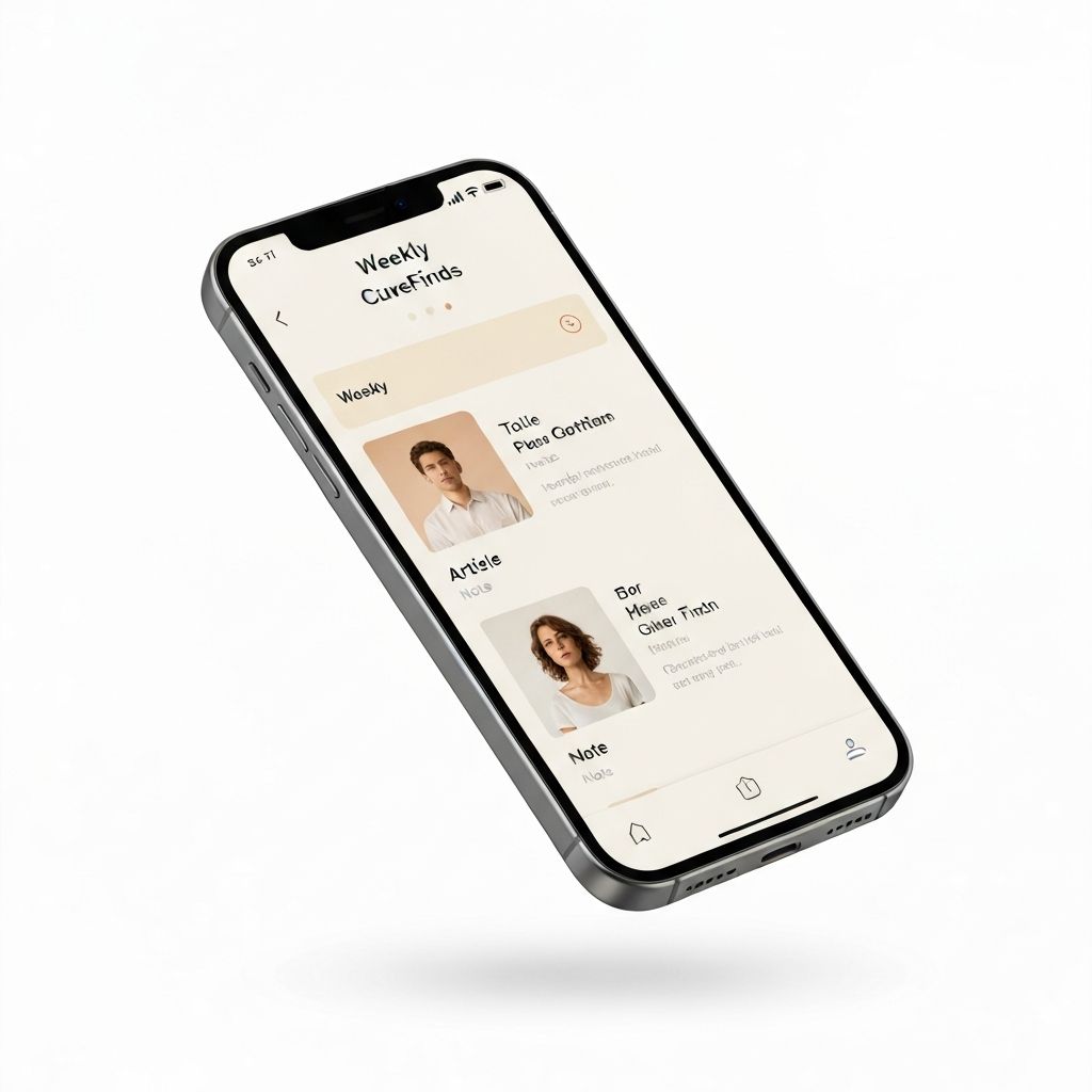 FiveFinds app showing a weekly curated list of five finds